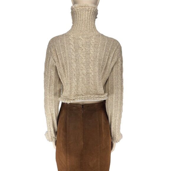 VINTAGE DYNAMITE Crop Fisherman Fringed Turtleneck Hem Knitted Sweater VTG M / S - Picture 3 of 8